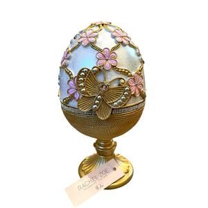 Rachel Zoe Easter Jeweled Rhinestone Embellished 3D Butterfly Pedestal Egg New